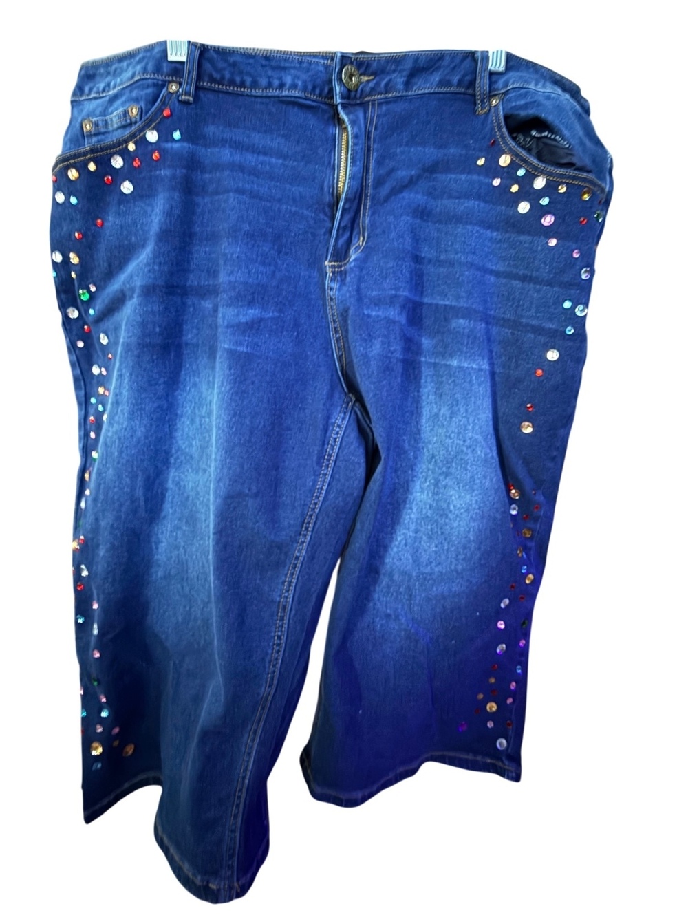 Ava & Viv Multicolor Crystal Denim Pedal Pushers 24